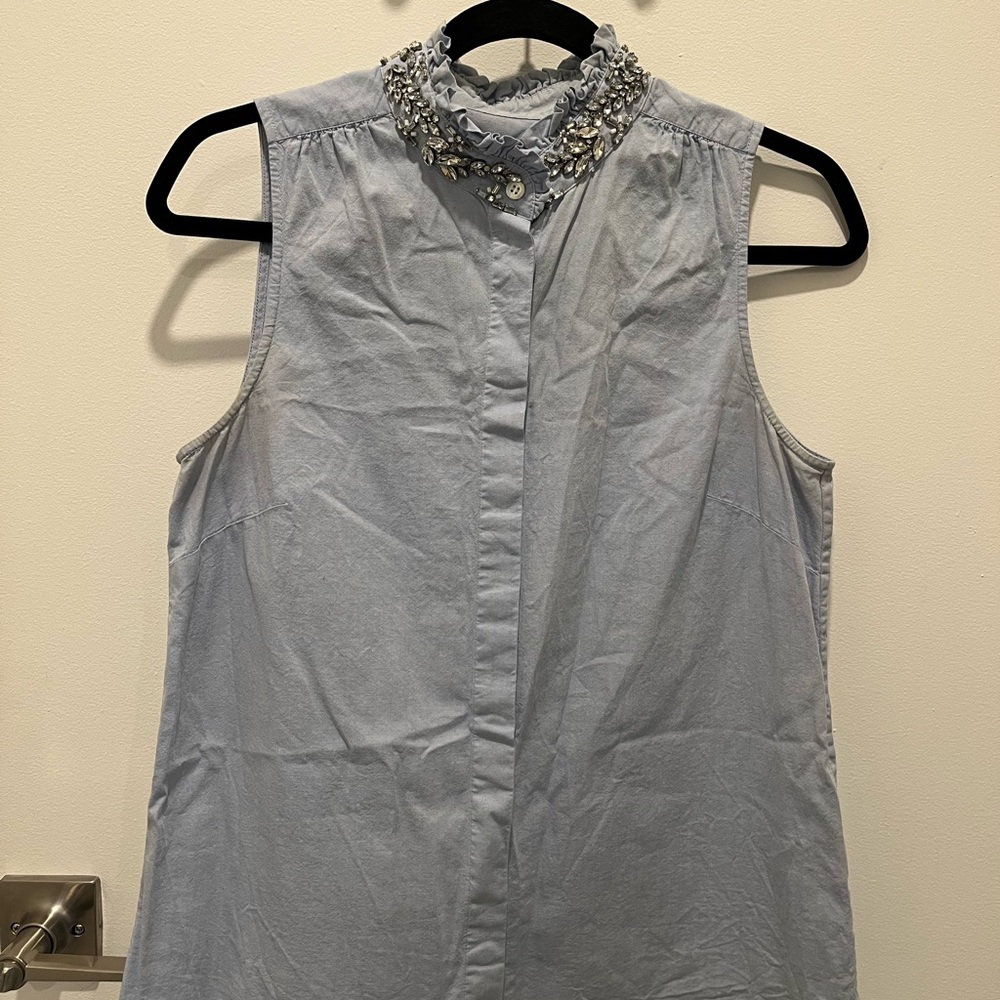 J. Crew Silver Sleeveless Embellished Button Down Shirt